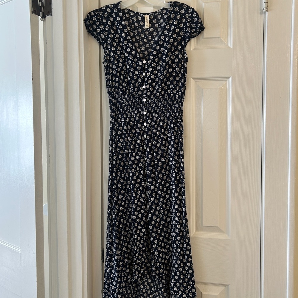 Navy blue flower print dress